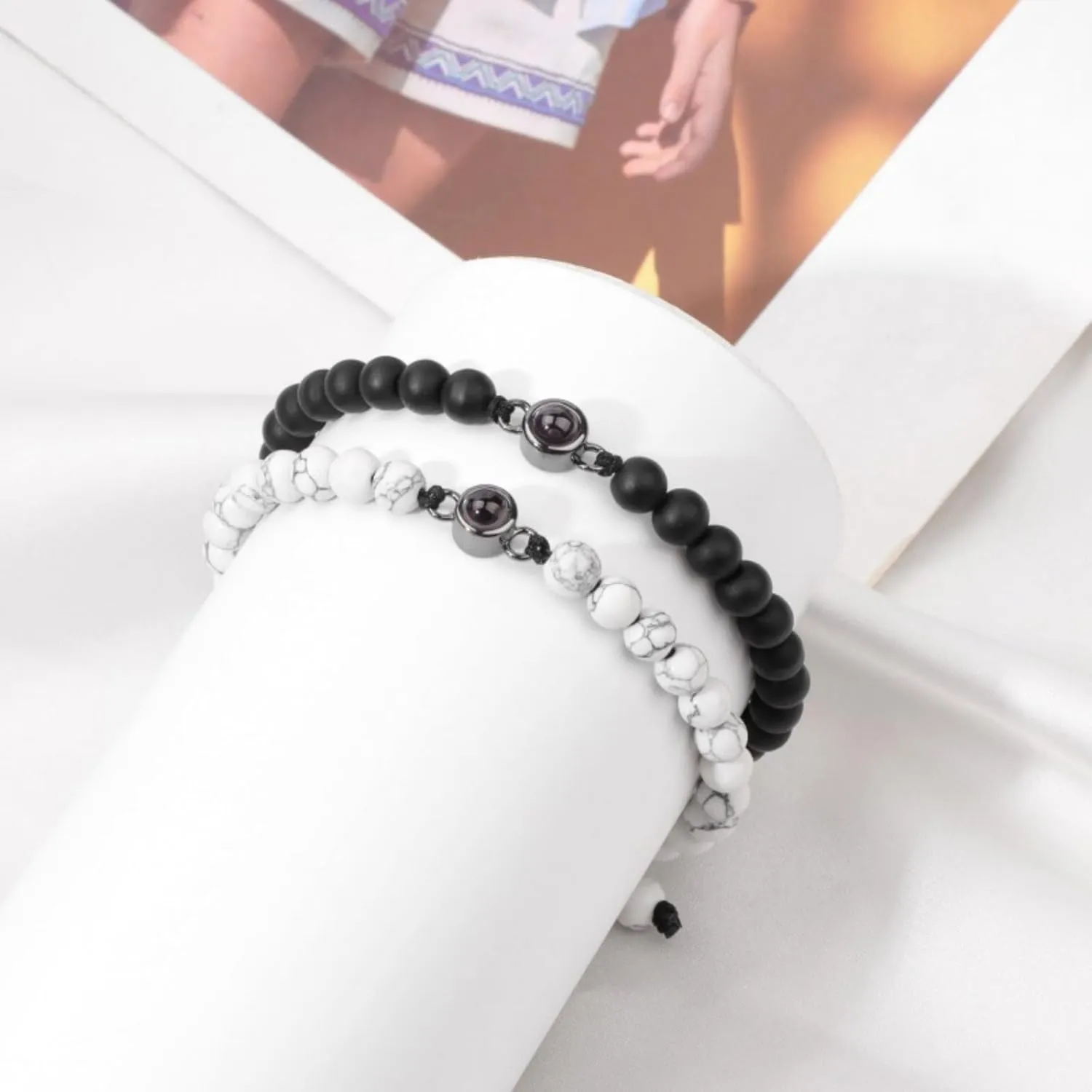 Bracelet with Picture Inside, Custom Bracelet with Picture Inside, Friendship Bracelet Tiger Eye Beads Stone Memorialbracelet- Gifts for Women Men