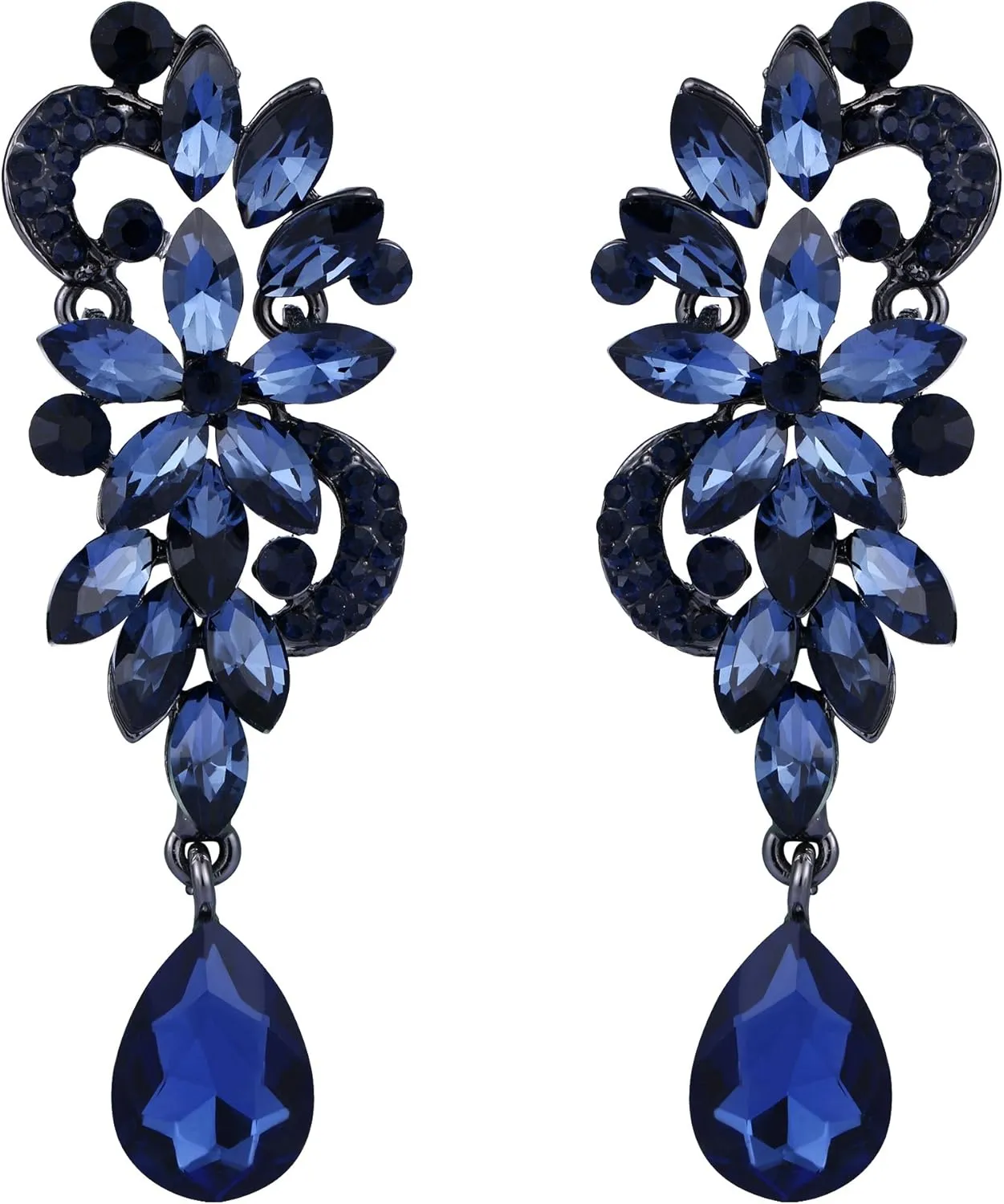 BriLove Women's Bohemian Boho Crystal Flower Wedding Bridal Chandelier Teardrop Bling Dangle Earrings