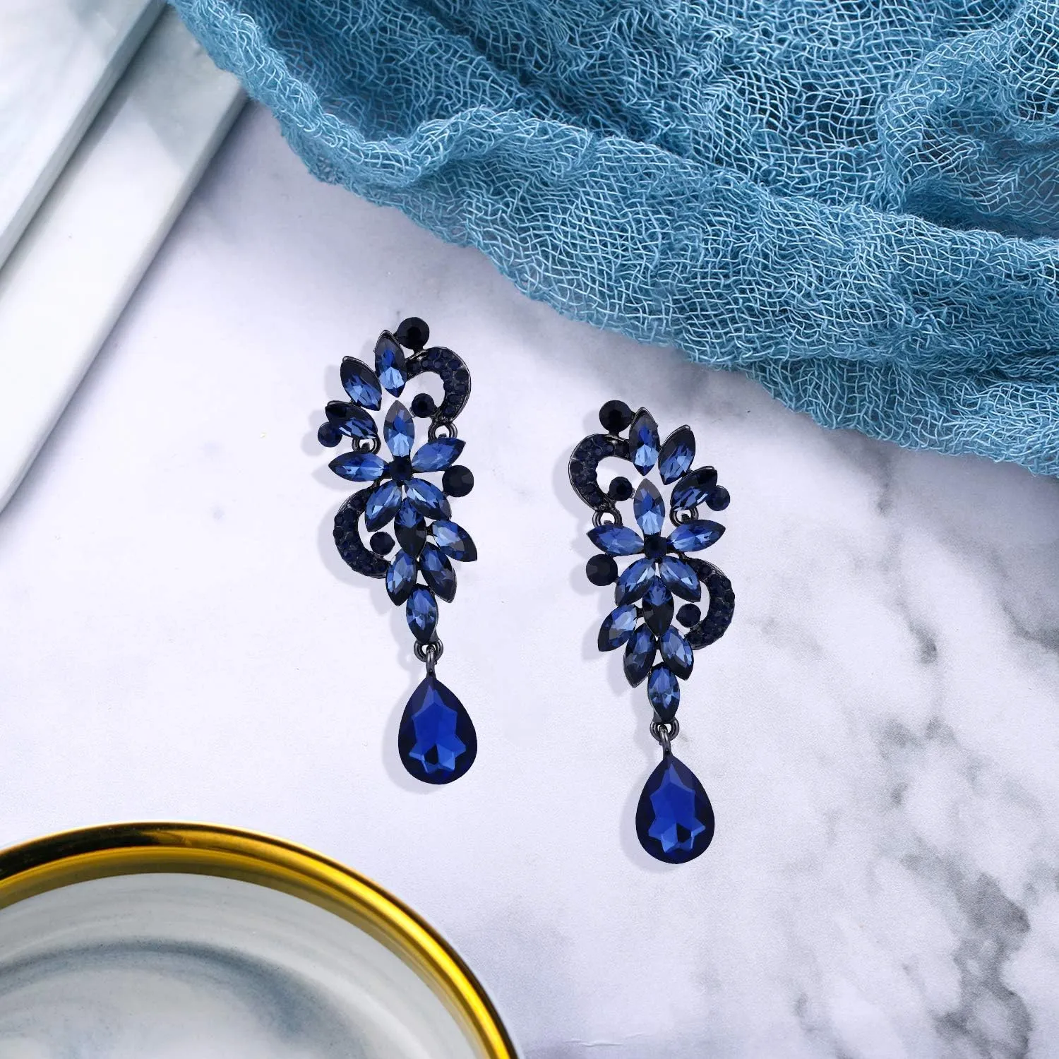 BriLove Women's Bohemian Boho Crystal Flower Wedding Bridal Chandelier Teardrop Bling Dangle Earrings