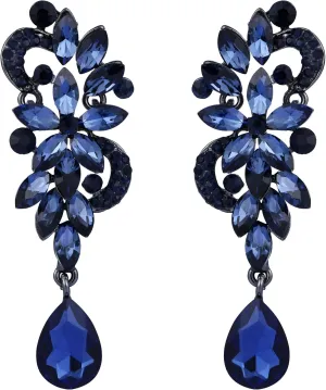 BriLove Women's Bohemian Boho Crystal Flower Wedding Bridal Chandelier Teardrop Bling Dangle Earrings