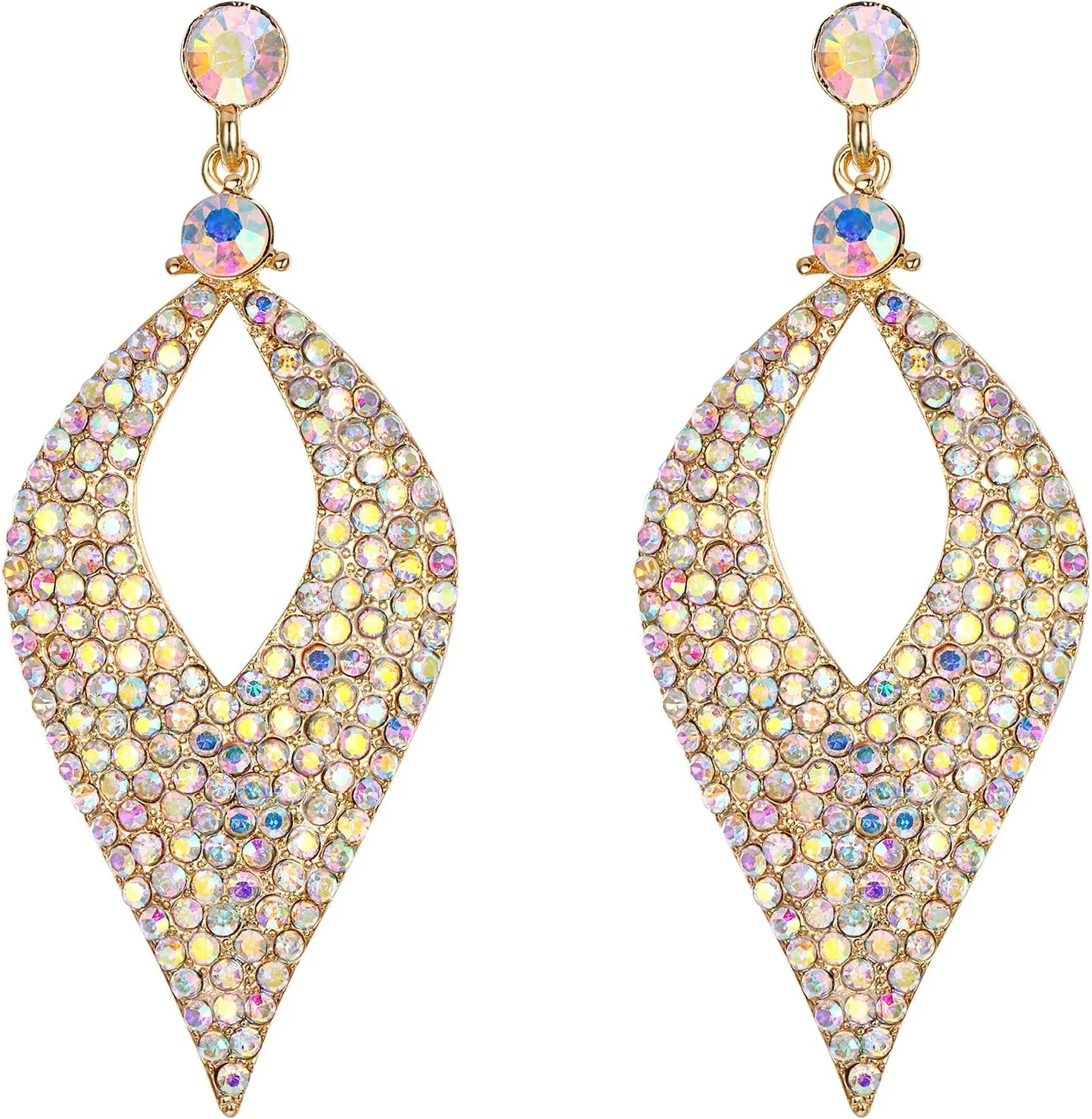 BriLove Women's Bohemian Boho Crystal Hollow Leaf Chandelier Dangle Earrings
