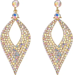 BriLove Women's Bohemian Boho Crystal Hollow Leaf Chandelier Dangle Earrings