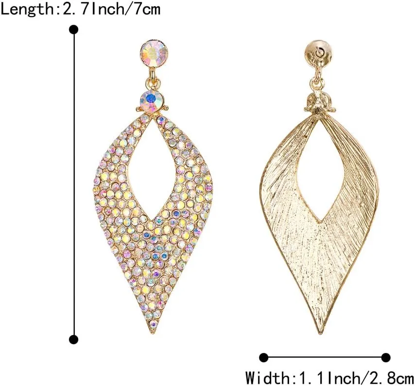 BriLove Women's Bohemian Boho Crystal Hollow Leaf Chandelier Dangle Earrings