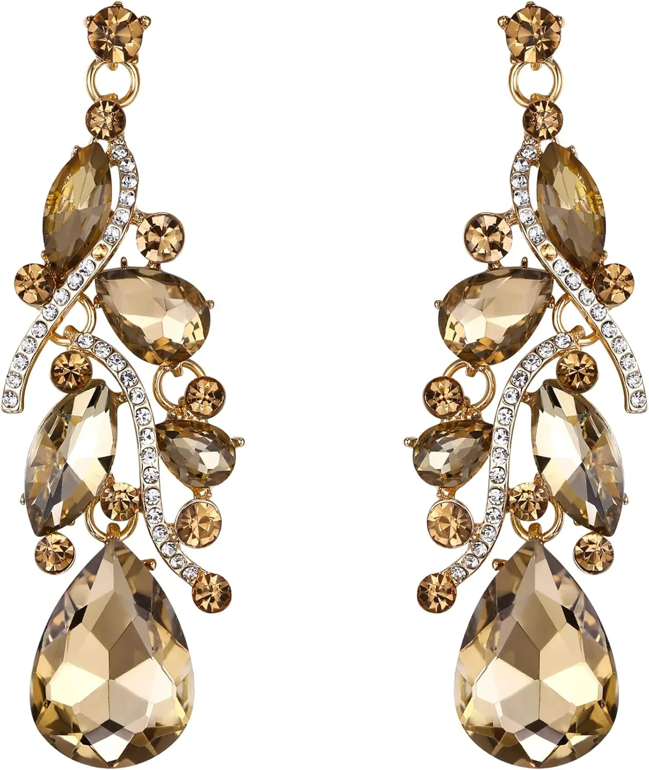 BriLove Women's Bohemian Boho Crystal Multi Teardrop Filigree Cluster Chandelier Dangle Earrings