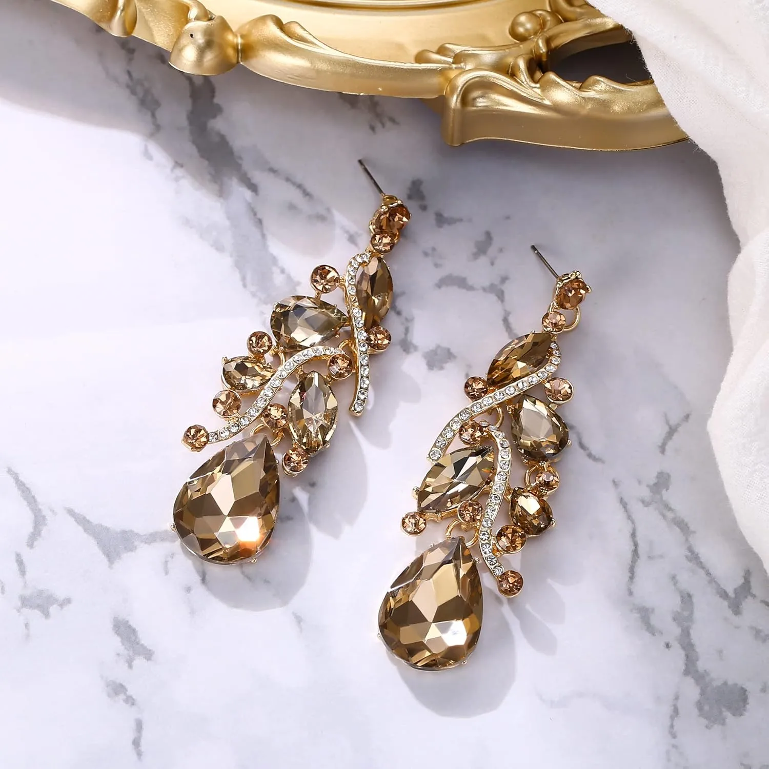 BriLove Women's Bohemian Boho Crystal Multi Teardrop Filigree Cluster Chandelier Dangle Earrings
