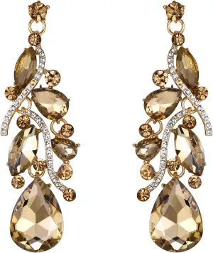 BriLove Women's Bohemian Boho Crystal Multi Teardrop Filigree Cluster Chandelier Dangle Earrings