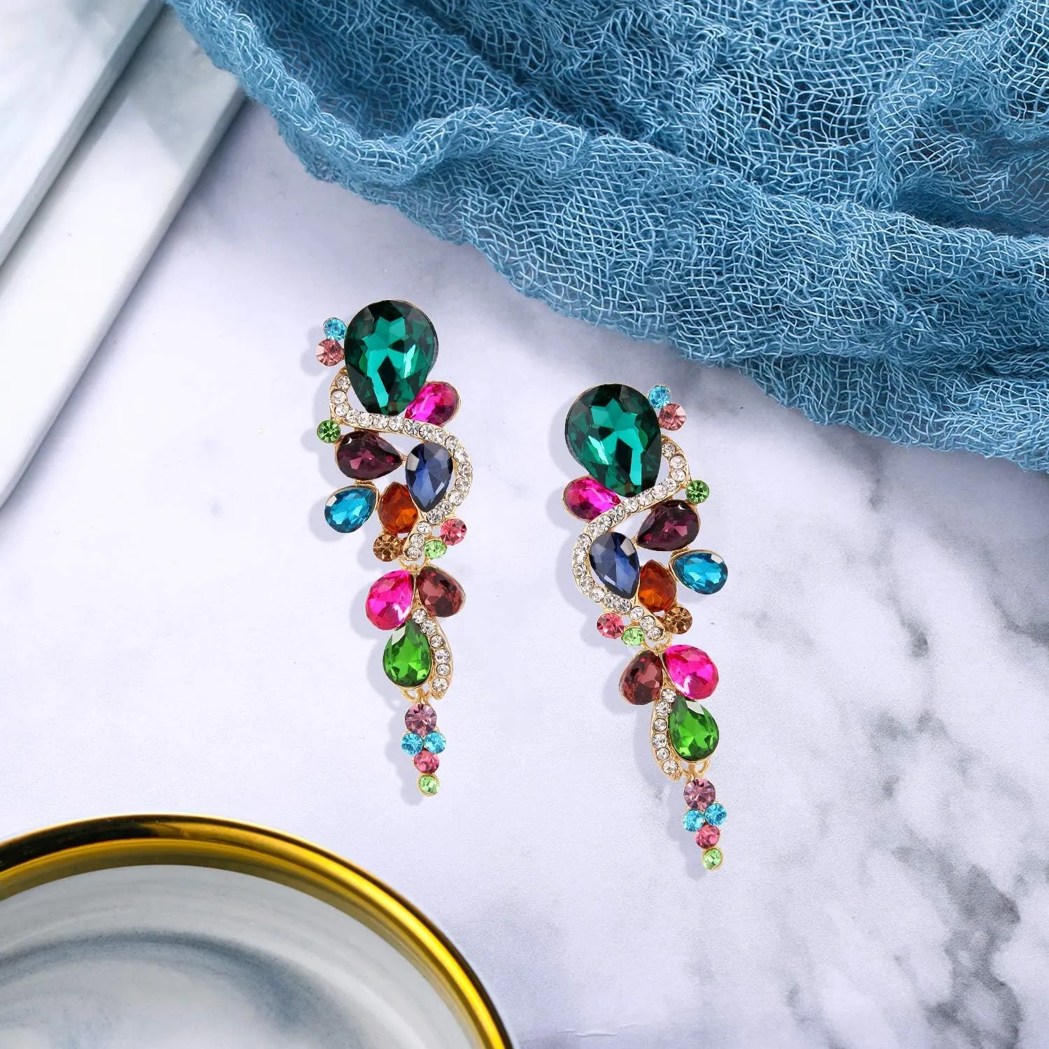 BriLove Women's Bohemian Boho Crystal Wedding Bridal Multiple Teardrop Chandelier Long Dangle Earrings