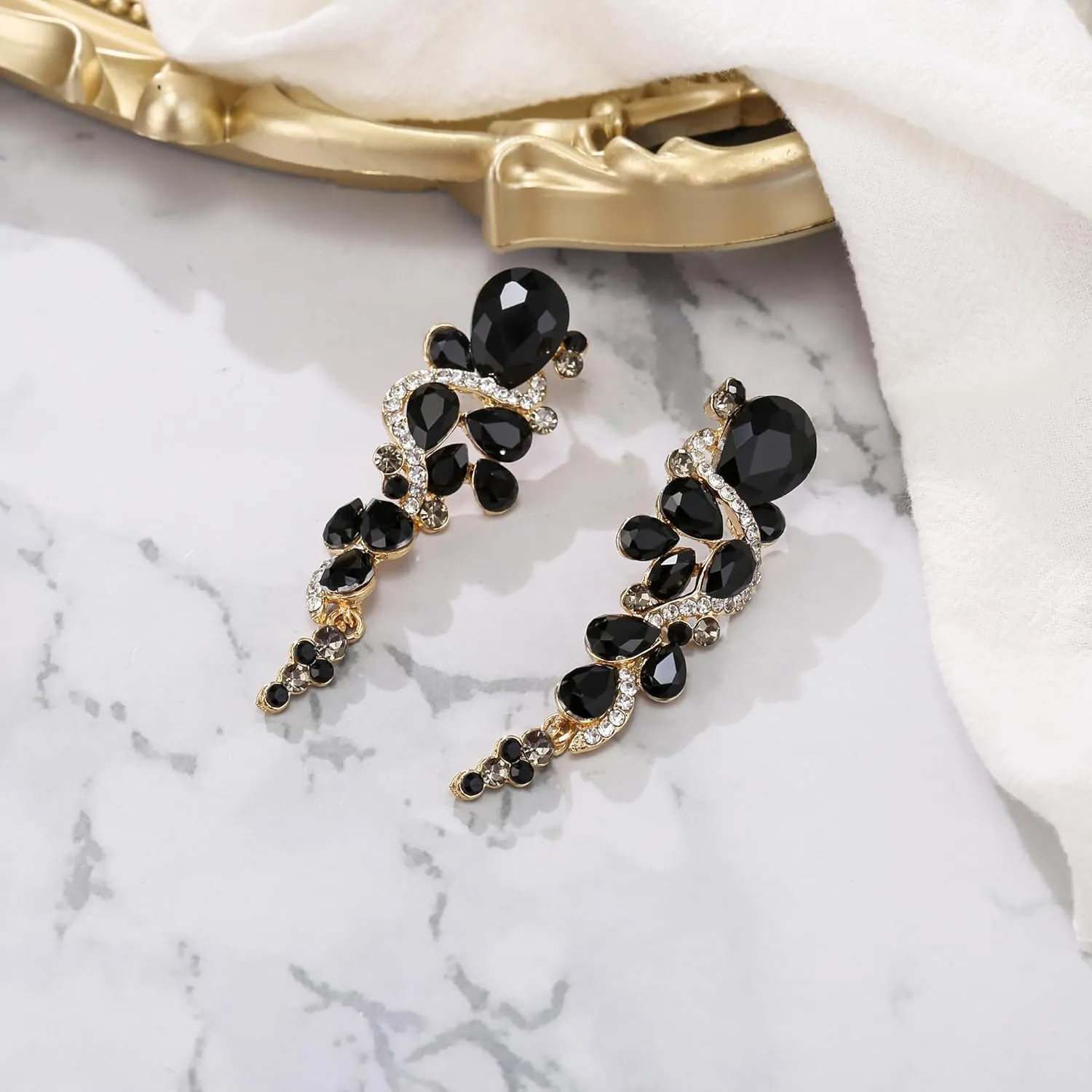 BriLove Women's Bohemian Boho Crystal Wedding Bridal Multiple Teardrop Chandelier Long Dangle Earrings