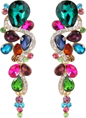 BriLove Women's Bohemian Boho Crystal Wedding Bridal Multiple Teardrop Chandelier Long Dangle Earrings