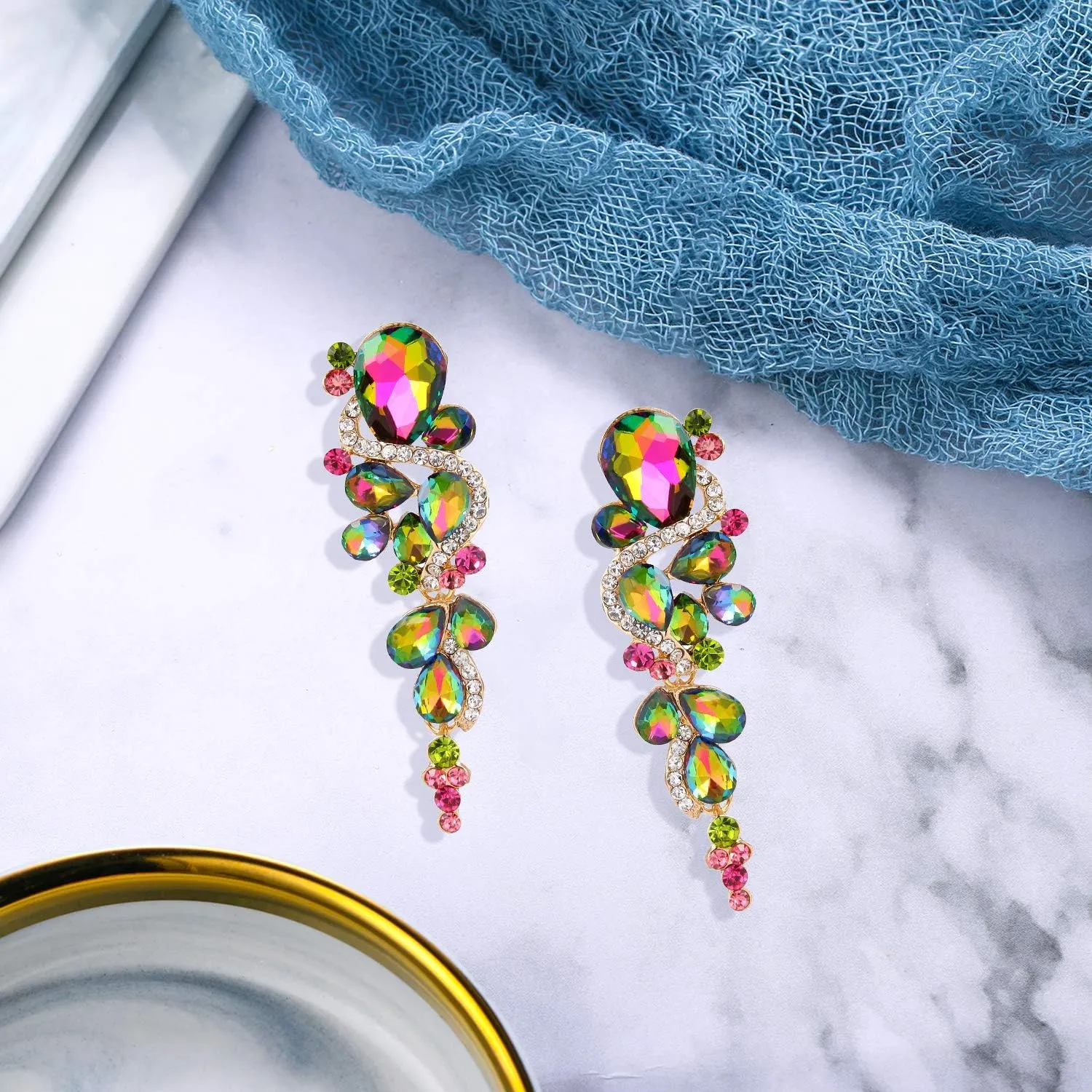 BriLove Women's Bohemian Boho Crystal Wedding Bridal Multiple Teardrop Chandelier Long Dangle Earrings