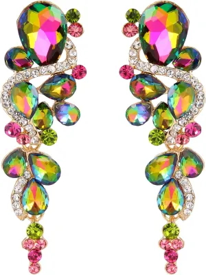 BriLove Women's Bohemian Boho Crystal Wedding Bridal Multiple Teardrop Chandelier Long Dangle Earrings