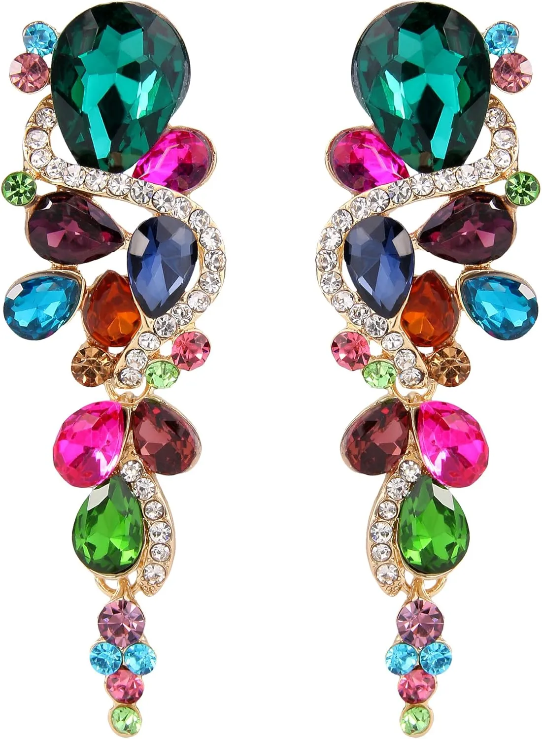 BriLove Women's Bohemian Boho Crystal Wedding Bridal Multiple Teardrop Chandelier Long Dangle Earrings