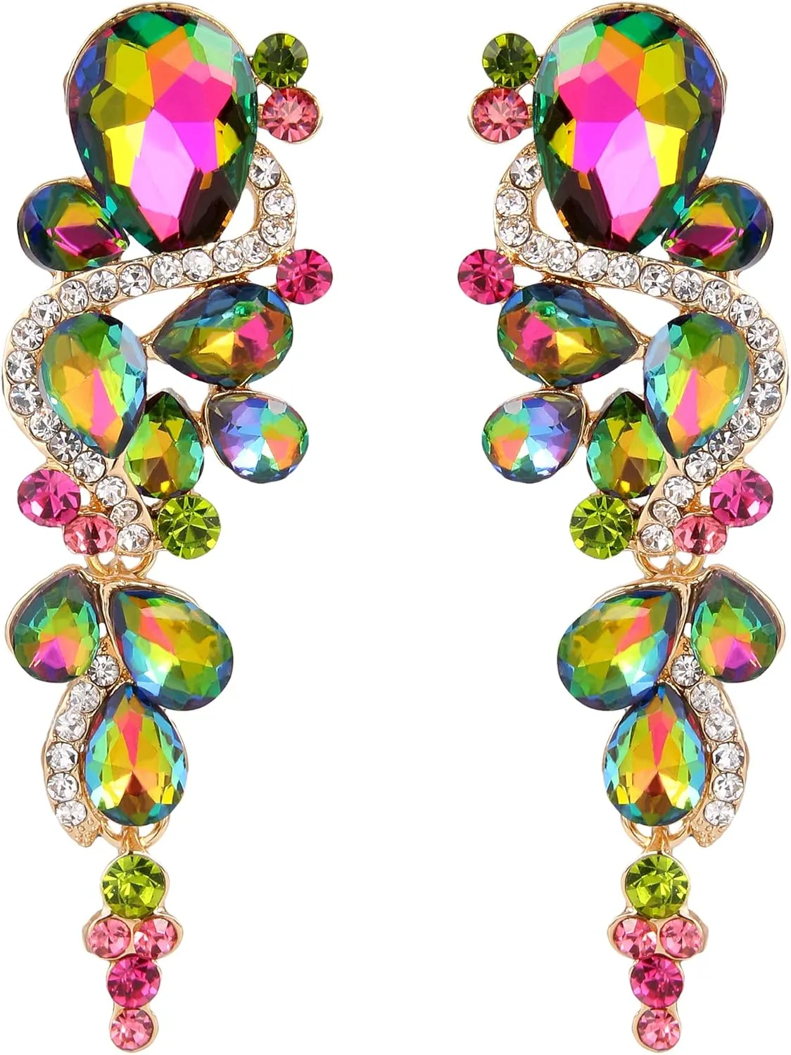 BriLove Women's Bohemian Boho Crystal Wedding Bridal Multiple Teardrop Chandelier Long Dangle Earrings