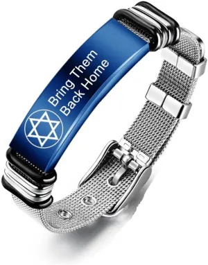 Bring Them Back Home Bracelet Personalized Israeli Jewish Star of David Wristband Adjust Mesh Chain Bracelets for Men Women,Custom Support Israel I Stand with Israel ID Plates Jewelry