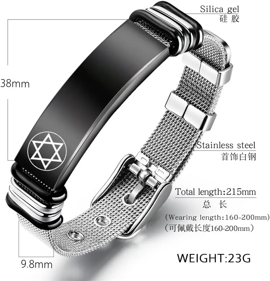 Bring Them Back Home Bracelet Personalized Israeli Jewish Star of David Wristband Adjust Mesh Chain Bracelets for Men Women,Custom Support Israel I Stand with Israel ID Plates Jewelry