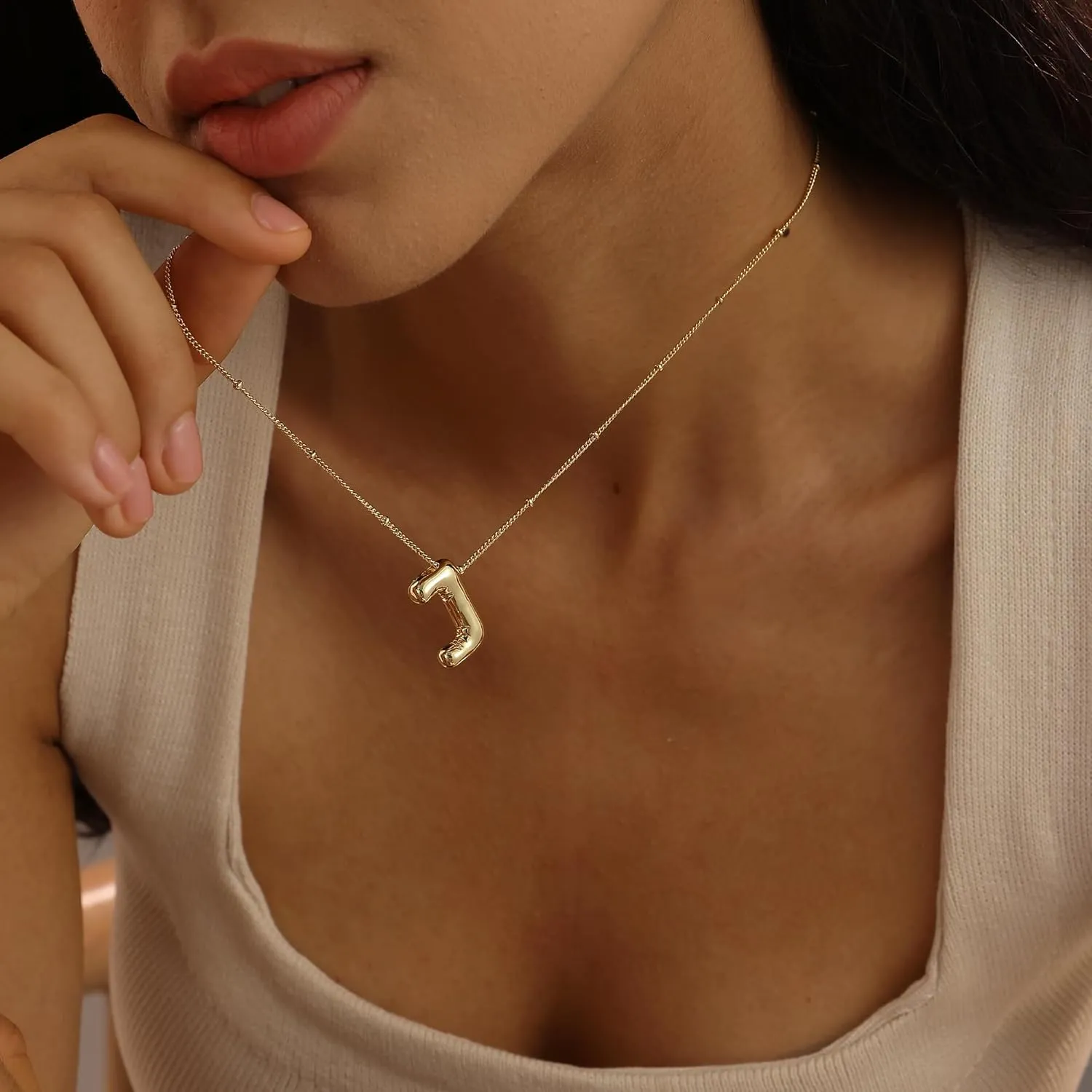 Bubble Gold Letter Necklace for Women, 14k Gold Plated Balloon Initial Letter Pendant Necklace Dainty Charm Initial Necklaces for Women Trendy Chunky Custom Name Necklace Gold Jewelry for Womens