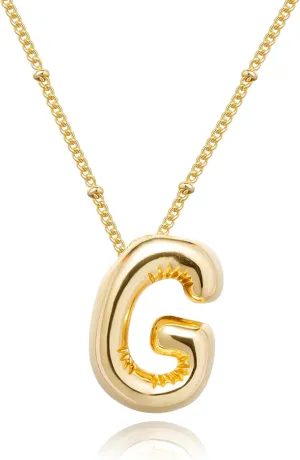 Bubble Gold Letter Necklace for Women, 14k Gold Plated Balloon Initial Letter Pendant Necklace Dainty Charm Initial Necklaces for Women Trendy Chunky Custom Name Necklace Gold Jewelry for Womens