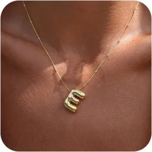 Bubble Gold Letter Necklace for Women, 14k Gold Plated Balloon Initial Letter Pendant Necklace Dainty Charm Initial Necklaces for Women Trendy Chunky Custom Name Necklace Gold Jewelry for Womens
