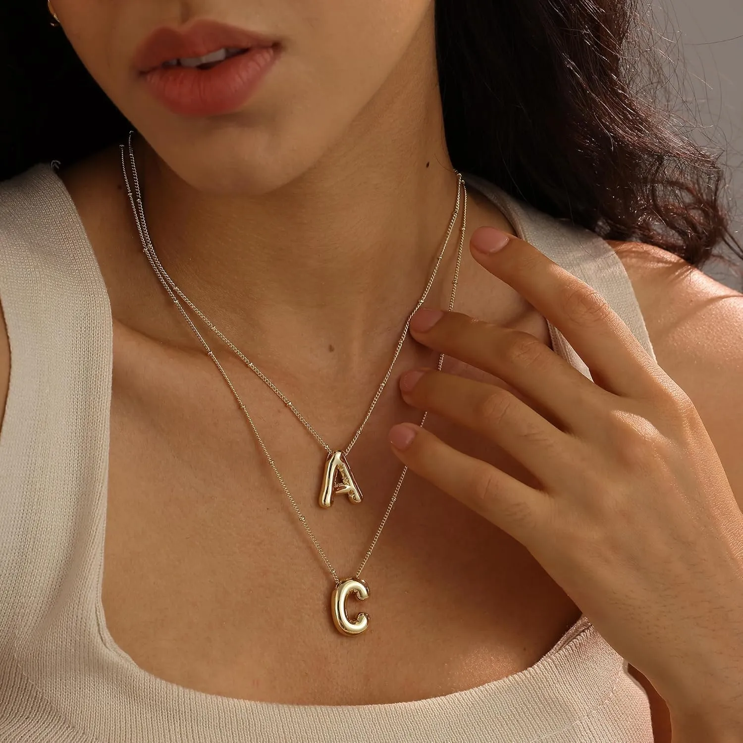 Bubble Gold Letter Necklace for Women, 14k Gold Plated Balloon Initial Letter Pendant Necklace Dainty Charm Initial Necklaces for Women Trendy Chunky Custom Name Necklace Gold Jewelry for Womens