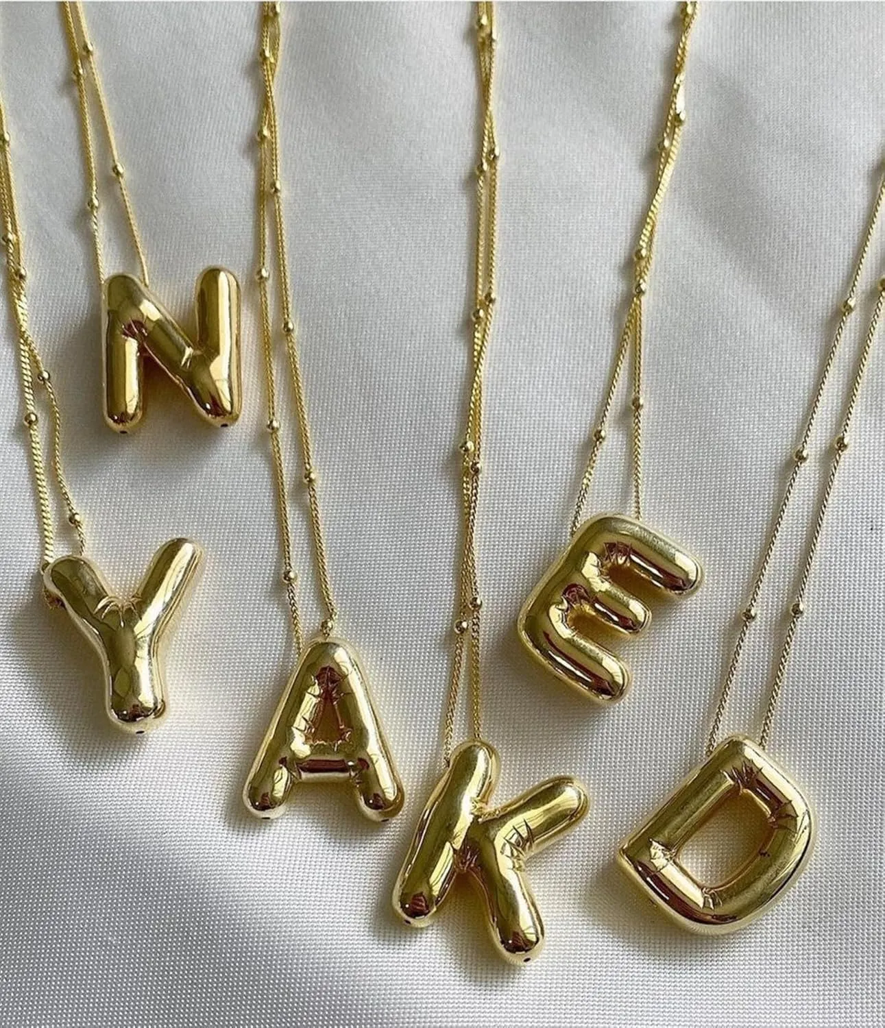 Bubble Gold Letter Necklace for Women, 14k Gold Plated Balloon Initial Letter Pendant Necklace Dainty Charm Initial Necklaces for Women Trendy Chunky Custom Name Necklace Gold Jewelry for Womens