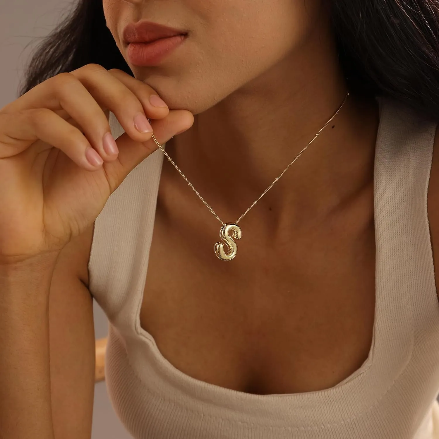 Bubble Gold Letter Necklace for Women, 14k Gold Plated Balloon Initial Letter Pendant Necklace Dainty Charm Initial Necklaces for Women Trendy Chunky Custom Name Necklace Gold Jewelry for Womens