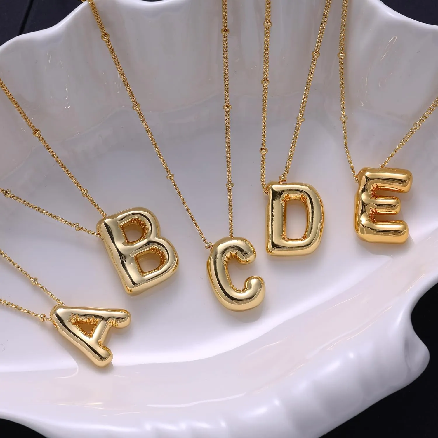 Bubble Gold Letter Necklace for Women, 14k Gold Plated Balloon Initial Letter Pendant Necklace Dainty Charm Initial Necklaces for Women Trendy Chunky Custom Name Necklace Gold Jewelry for Womens