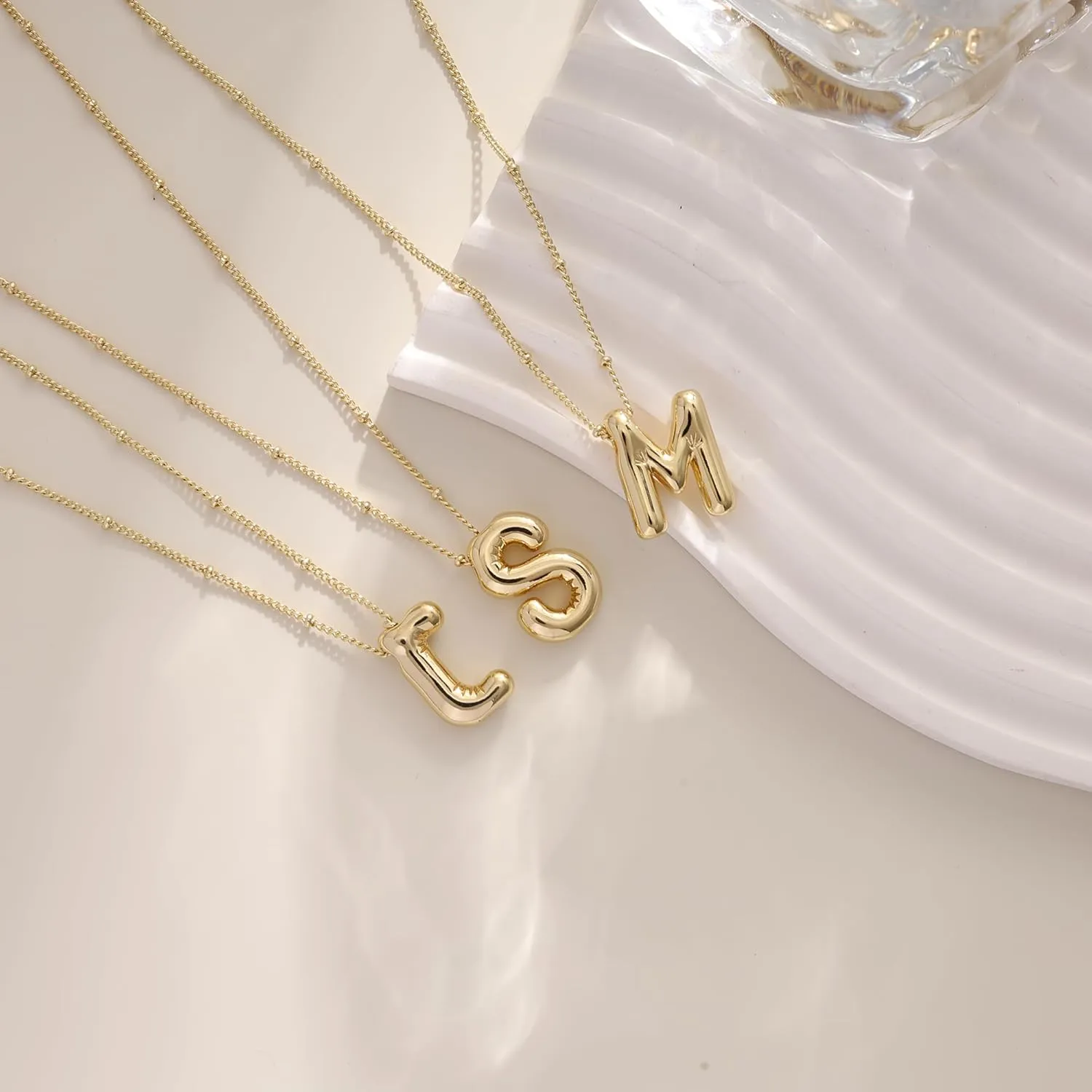 Bubble Gold Letter Necklace for Women, 14k Gold Plated Balloon Initial Letter Pendant Necklace Dainty Charm Initial Necklaces for Women Trendy Chunky Custom Name Necklace Gold Jewelry for Womens