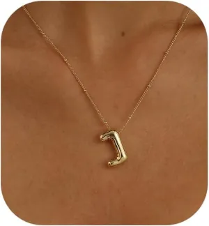 Bubble Gold Letter Necklace for Women, 14k Gold Plated Balloon Initial Letter Pendant Necklace Dainty Charm Initial Necklaces for Women Trendy Chunky Custom Name Necklace Gold Jewelry for Womens