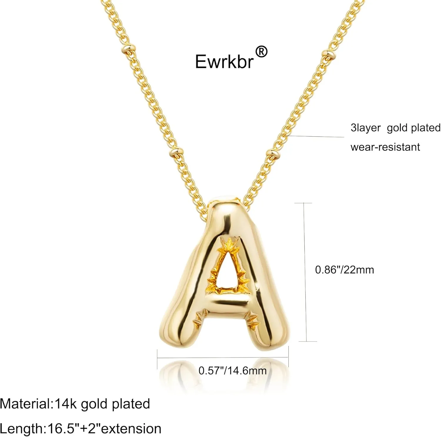 Bubble Gold Letter Necklace for Women, 14k Gold Plated Balloon Initial Letter Pendant Necklace Dainty Charm Initial Necklaces for Women Trendy Chunky Custom Name Necklace Gold Jewelry for Womens