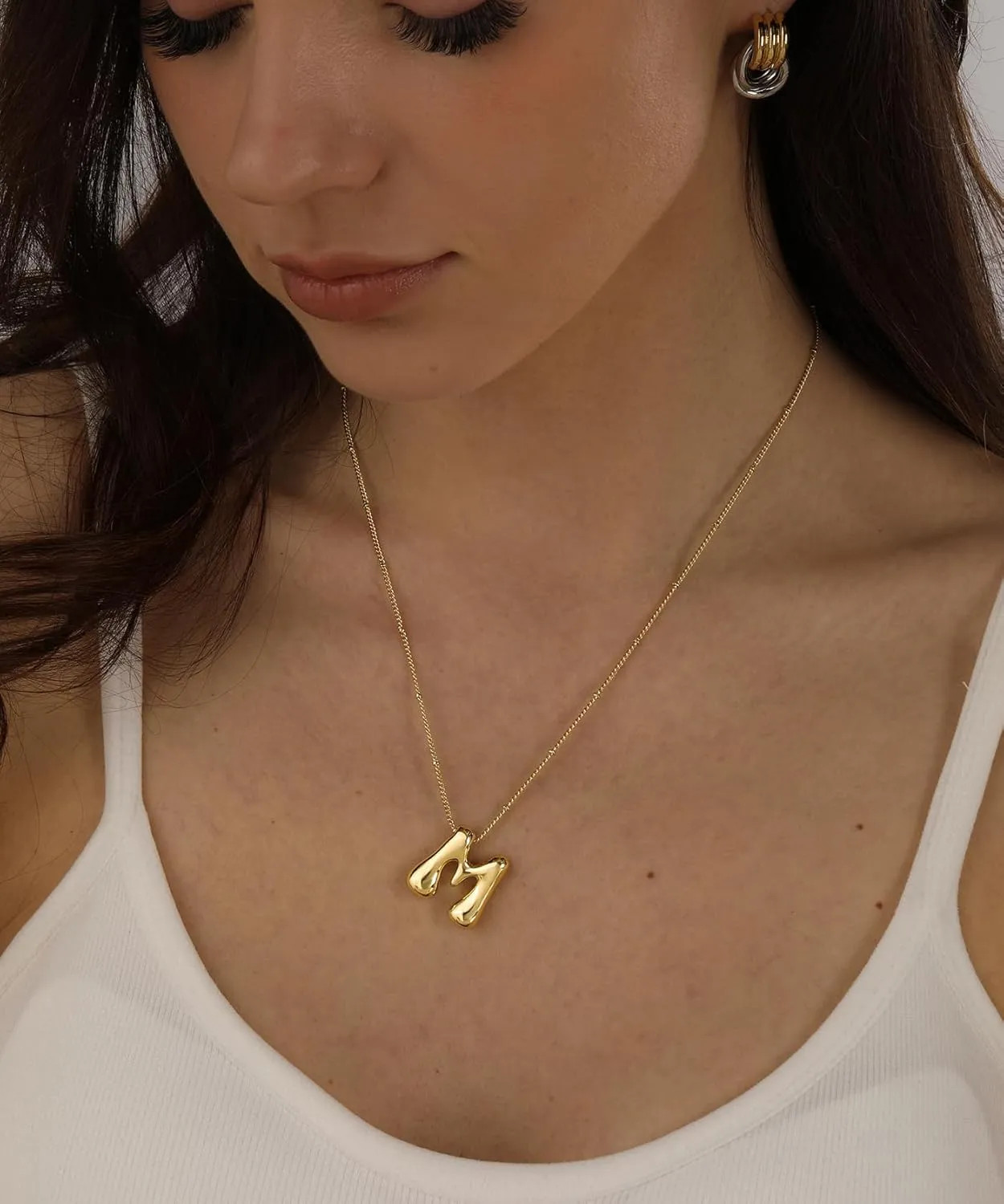 Bubble Gold Silver Letter Necklace for Women Dainty 14K Gold Plated Balloon Initial Necklaces for Women Trendy Cute Chunky Charm Monogram Pendant Name Necklace Fashion Jewelry Gifts for Teens