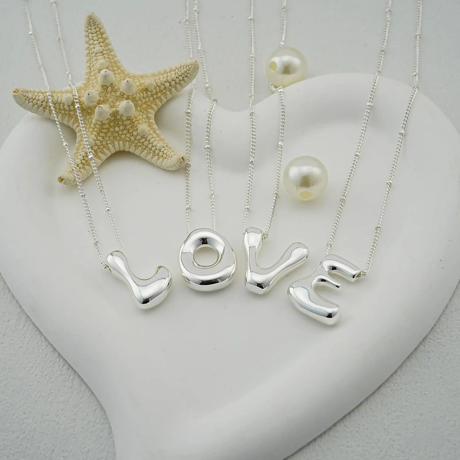 Bubble Gold Silver Letter Necklace for Women Dainty 14K Gold Plated Balloon Initial Necklaces for Women Trendy Cute Chunky Charm Monogram Pendant Name Necklace Fashion Jewelry Gifts for Teens