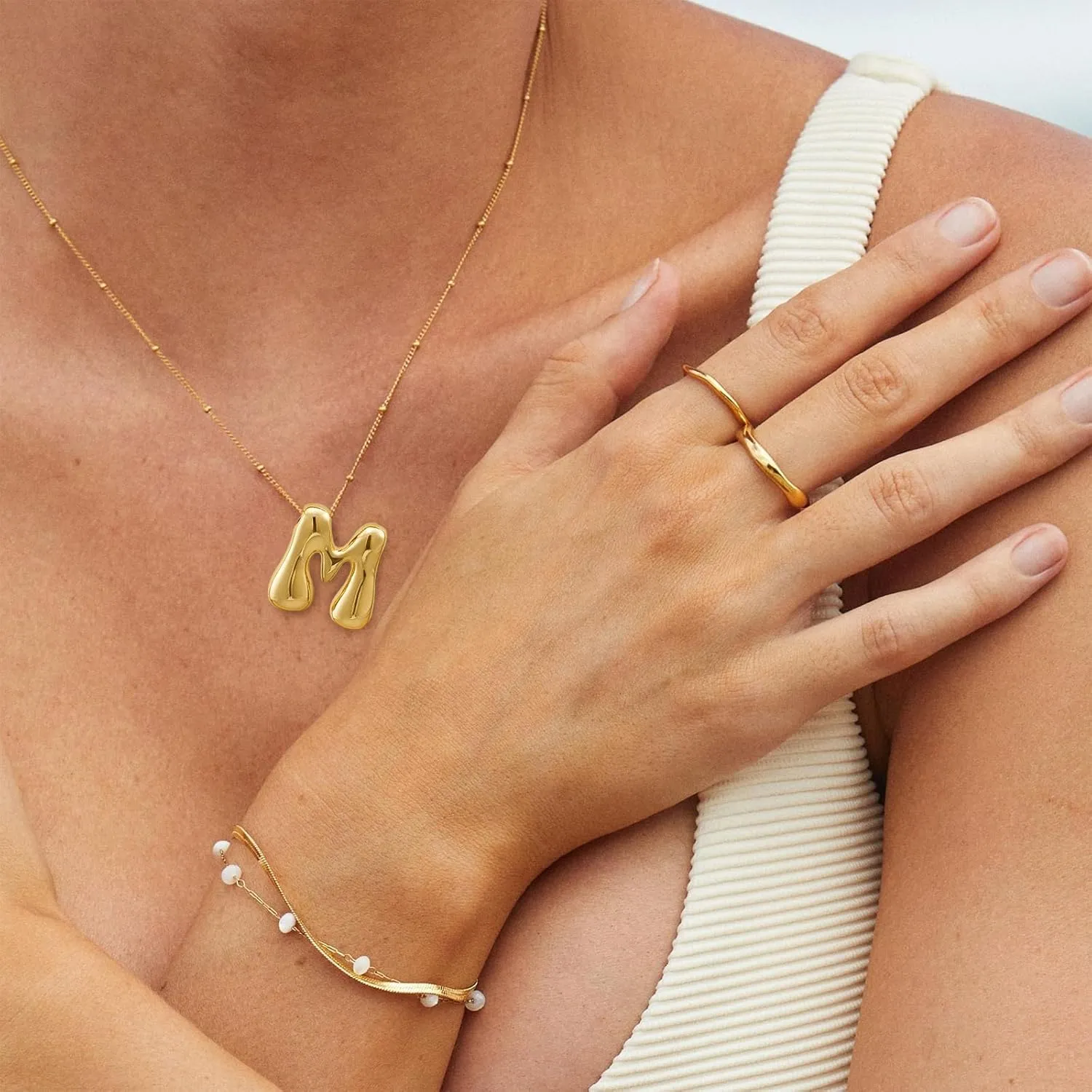 Bubble Gold Silver Letter Necklace for Women Dainty 14K Gold Plated Balloon Initial Necklaces for Women Trendy Cute Chunky Charm Monogram Pendant Name Necklace Fashion Jewelry Gifts for Teens