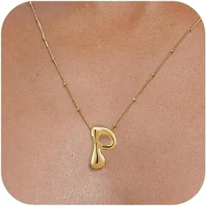 Bubble Gold Silver Letter Necklace for Women Dainty 14K Gold Plated Balloon Initial Necklaces for Women Trendy Cute Chunky Charm Monogram Pendant Name Necklace Fashion Jewelry Gifts for Teens