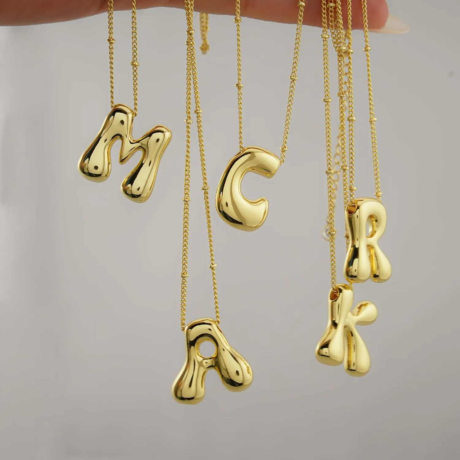 Bubble Gold Silver Letter Necklace for Women Dainty 14K Gold Plated Balloon Initial Necklaces for Women Trendy Cute Chunky Charm Monogram Pendant Name Necklace Fashion Jewelry Gifts for Teens