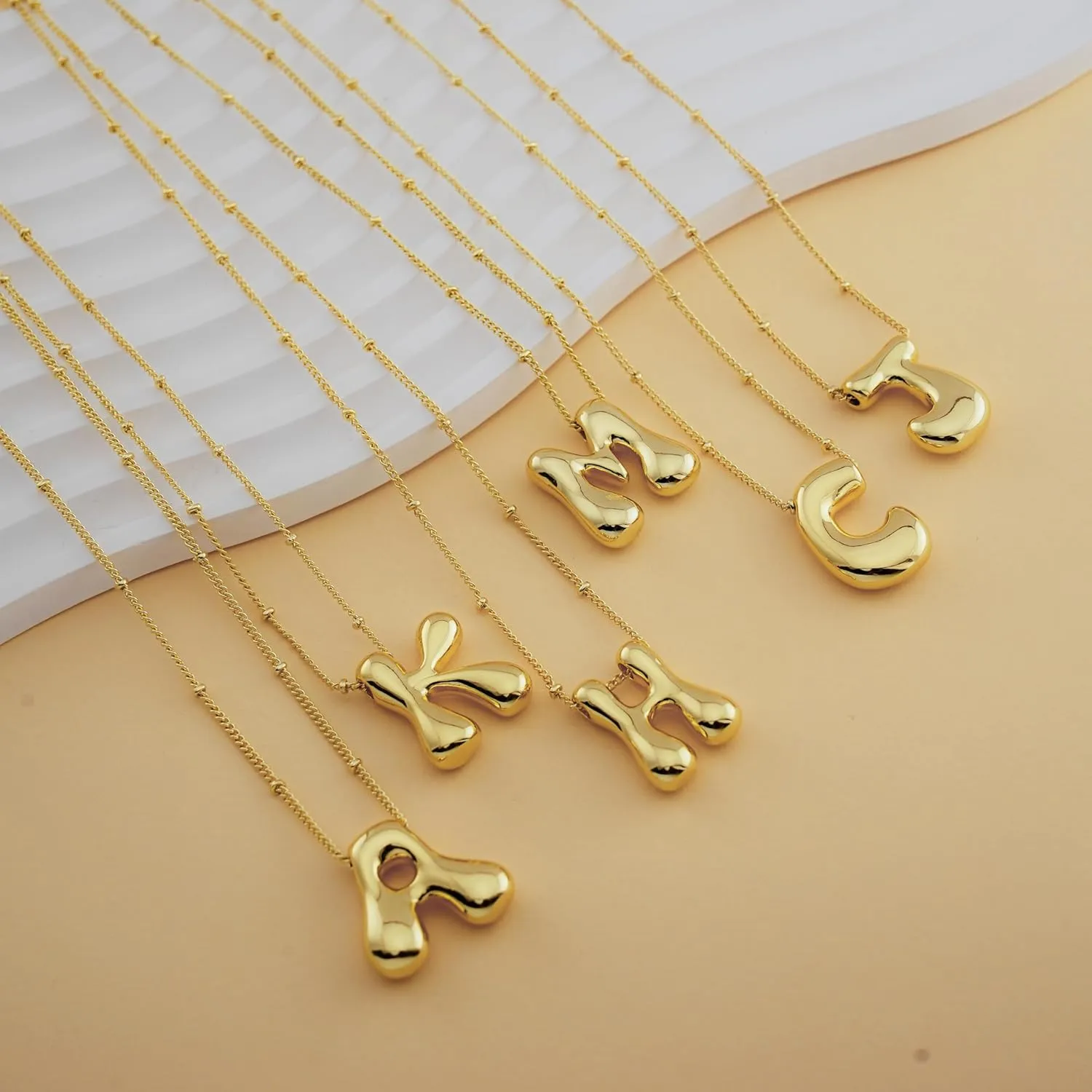 Bubble Gold Silver Letter Necklace for Women Dainty 14K Gold Plated Balloon Initial Necklaces for Women Trendy Cute Chunky Charm Monogram Pendant Name Necklace Fashion Jewelry Gifts for Teens