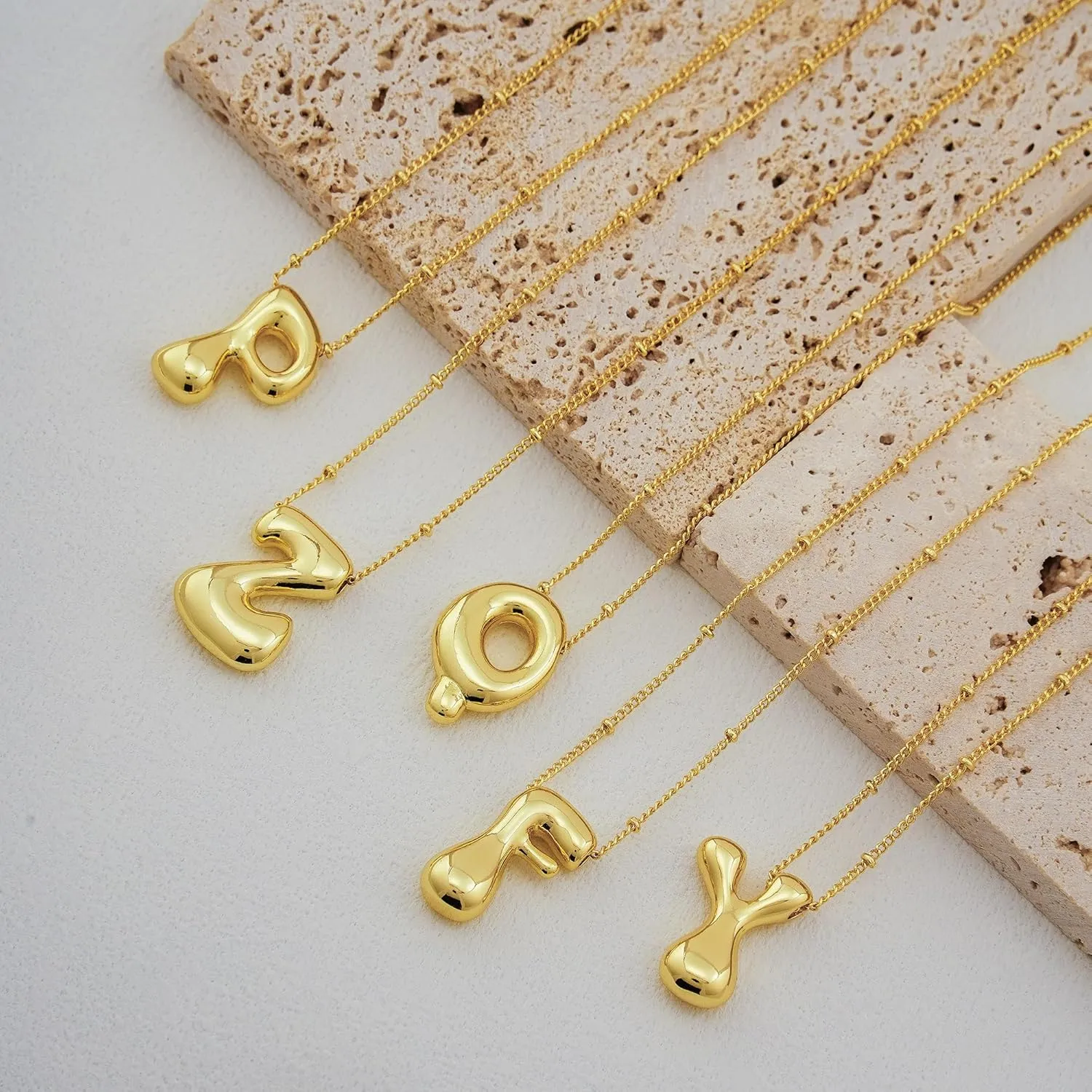 Bubble Gold Silver Letter Necklace for Women Dainty 14K Gold Plated Balloon Initial Necklaces for Women Trendy Cute Chunky Charm Monogram Pendant Name Necklace Fashion Jewelry Gifts for Teens