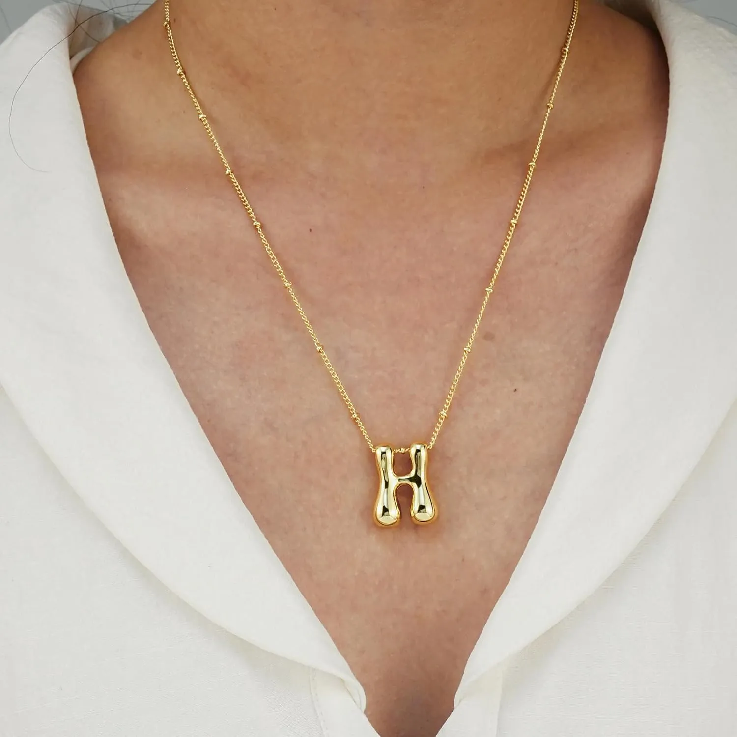 Bubble Gold Silver Letter Necklace for Women Dainty 14K Gold Plated Balloon Initial Necklaces for Women Trendy Cute Chunky Charm Monogram Pendant Name Necklace Fashion Jewelry Gifts for Teens
