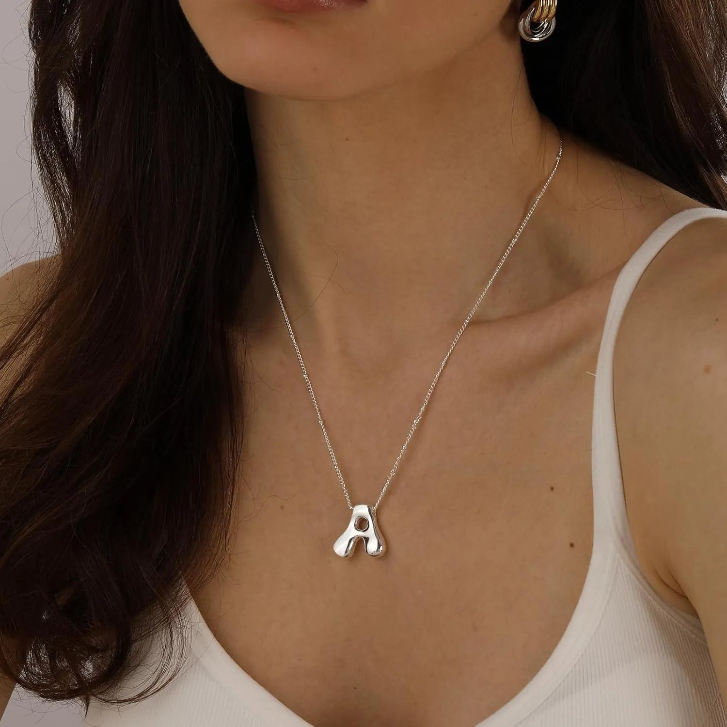 Bubble Gold Silver Letter Necklace for Women Dainty 14K Gold Plated Balloon Initial Necklaces for Women Trendy Cute Chunky Charm Monogram Pendant Name Necklace Fashion Jewelry Gifts for Teens