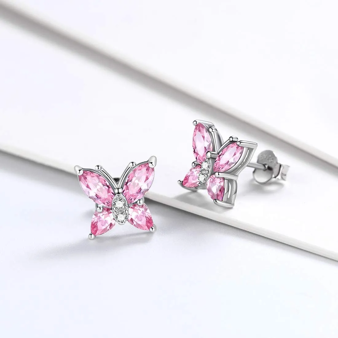 Butterfly Birthstone Stud Earrings - Women 925 Sterling Silver Butterflies Birthstone Stud Earrings Birthday Gift for Women