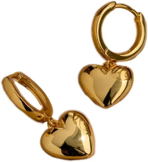CAITLYNMINIMALIST 18K Gold Plated Sterling Silver Dainty Huggie Hoop Heart Dangle Charm Earrings for Women