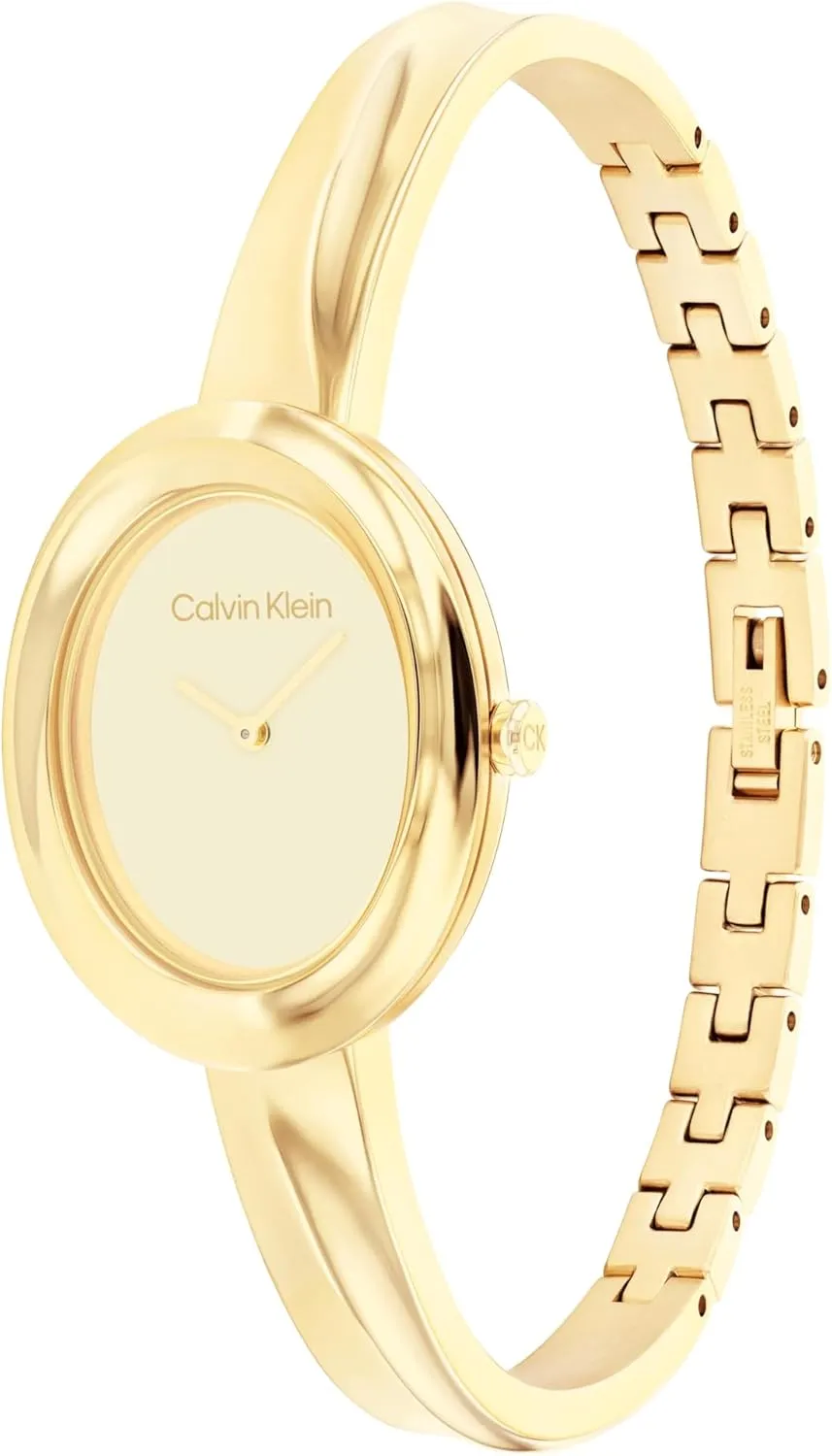 Calvin Klein Women's Twisted Bezel - 24mm 2H Quartz Watch - Adjustable Stainless Steel Bangle - Water Resistance 30 Meters  Premium Fashion for All Occasions - Gift for Her