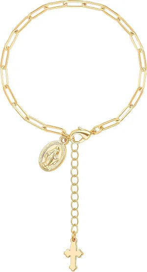 CANEVINKA 18K Gold Plated Chain Bracelet Anklet Adjustable Layering Open Paperclip Link Bracelet Minimalist Jewelry For Women