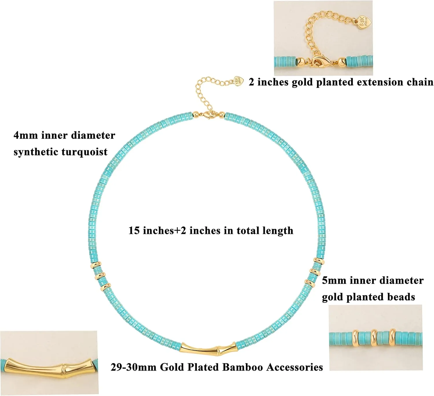 CANEVINKA Bohemian Beaded Choker Necklace 18K Gold Plated Bead Pendant Necklace Vintage Handmade Jewelry for Women