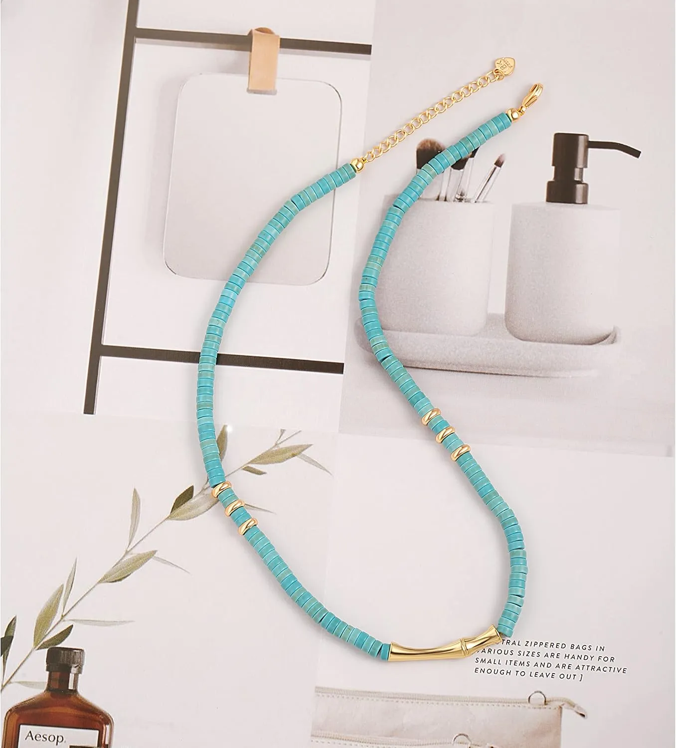 CANEVINKA Bohemian Beaded Choker Necklace 18K Gold Plated Bead Pendant Necklace Vintage Handmade Jewelry for Women