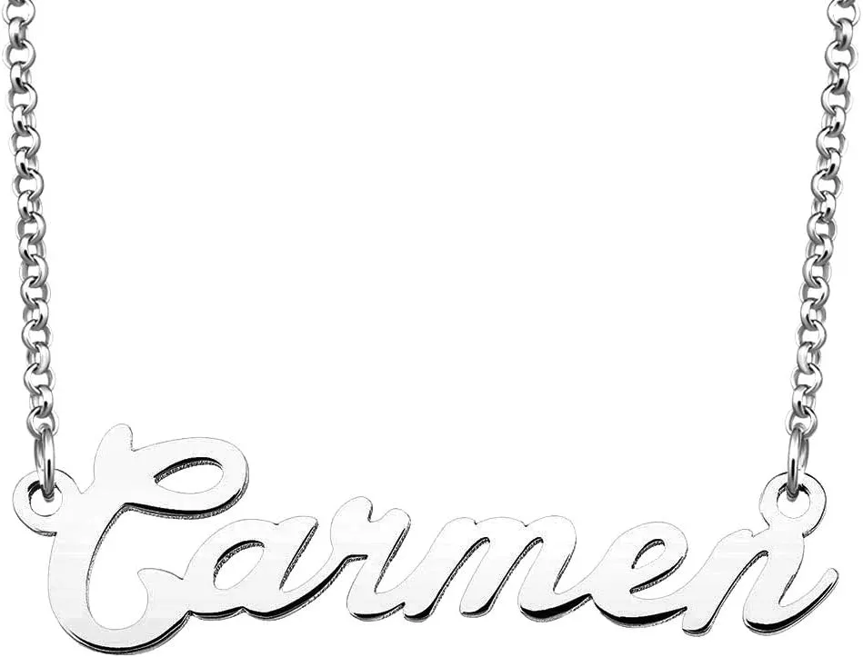 Carmen Name Necklace Custom Personalized in Silver Plate Gift for Women Couple