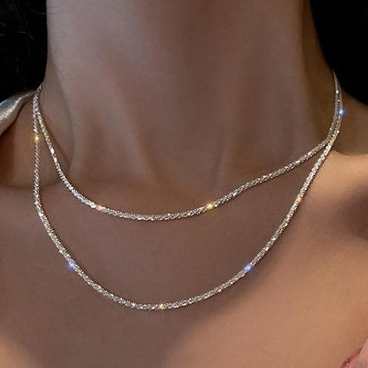CAROVO Dainty Gold Necklace for Women 14K Plated Layered Chain Necklaces Trible Layering Paper Clip Chain Hammered Disc Link Necklace Shiny Twisted Rope Chain Necklace Jewelry