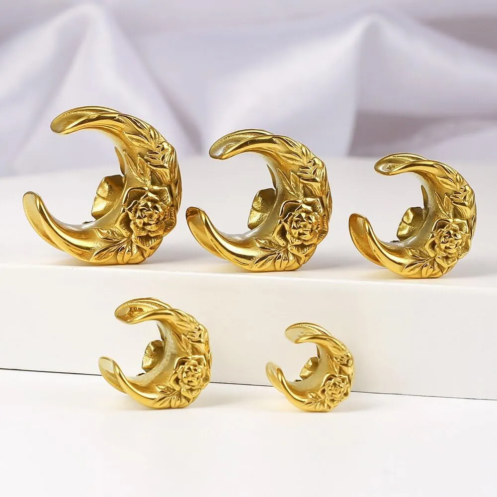 Casvort 2 PCS Hypoallergenic 316 Stainless Steel 0G-1" Hot Moon Flower Saddle Hangers Plugs Unique Saddle Gauges Ear Plugs Expander Stretcher Ear Tunnels Body Piercing Jewelry