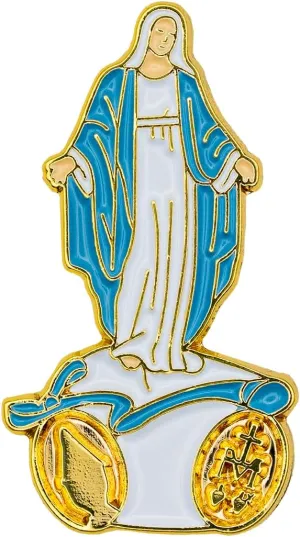 Catholic Town Lady of Grace Lapel Pin, Small Gold Tone with Color (VMP-G)