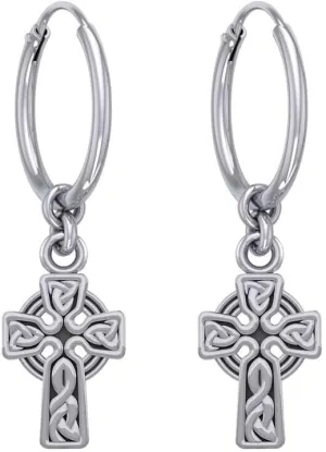 Celtic Cross 925 Sterling Silver Hoop Earrings Fine Religious Faith Jewelry