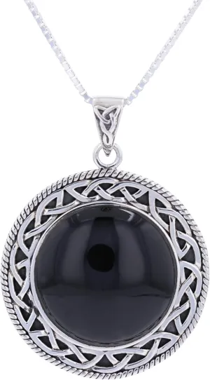 Celtic Knotwork Sterling Silver Pendant Necklace 18" Created Black Onyx